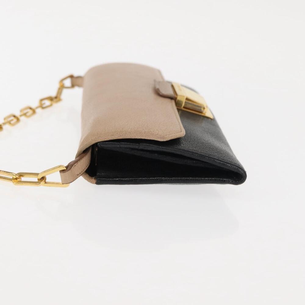 Miu Miu Chain Wallet Leather Beige Black gold Auth bs29776 - Picture 4 of 16